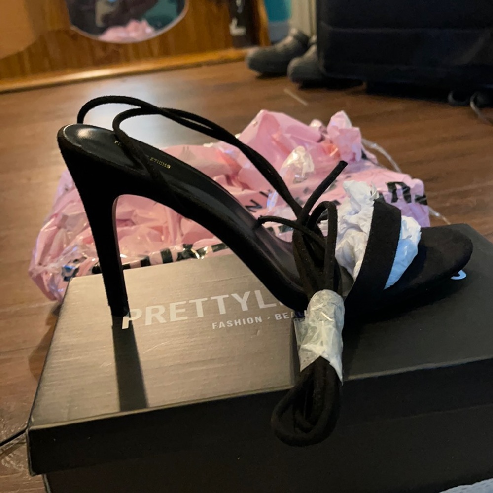 Black Ankle Tie Strappy heel Sandal